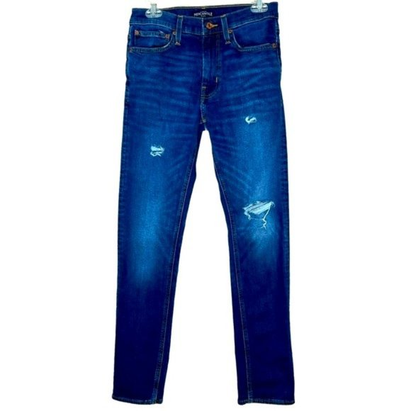 J. Crew Denim - J. Crew Mercantile Dark Wash Distressed Straight Leg Jeans Size 28/32